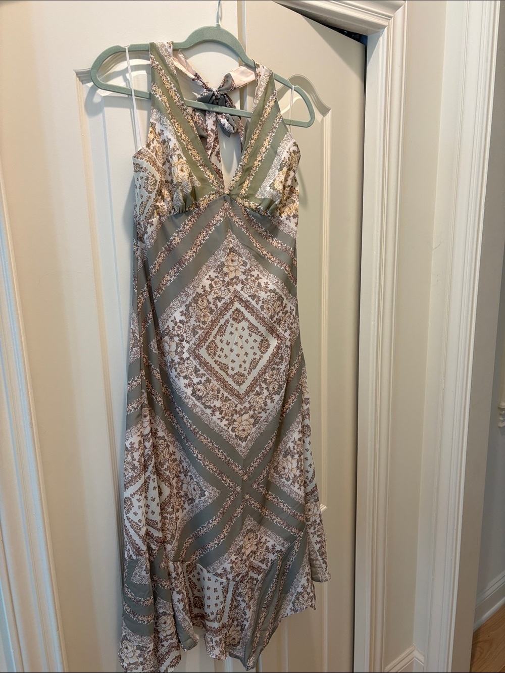 NWT Altar'd State Halter Patchwork Chiffon Midi Dress Desert Sage XL